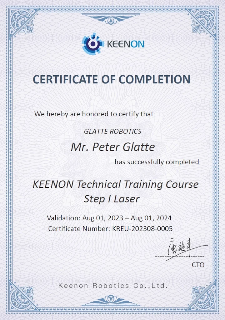 Certificate Laser - Peter Glatte